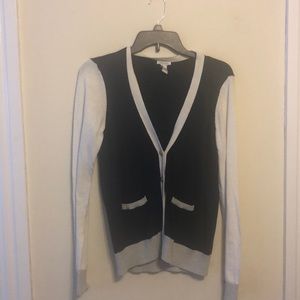 navy & white cardigan